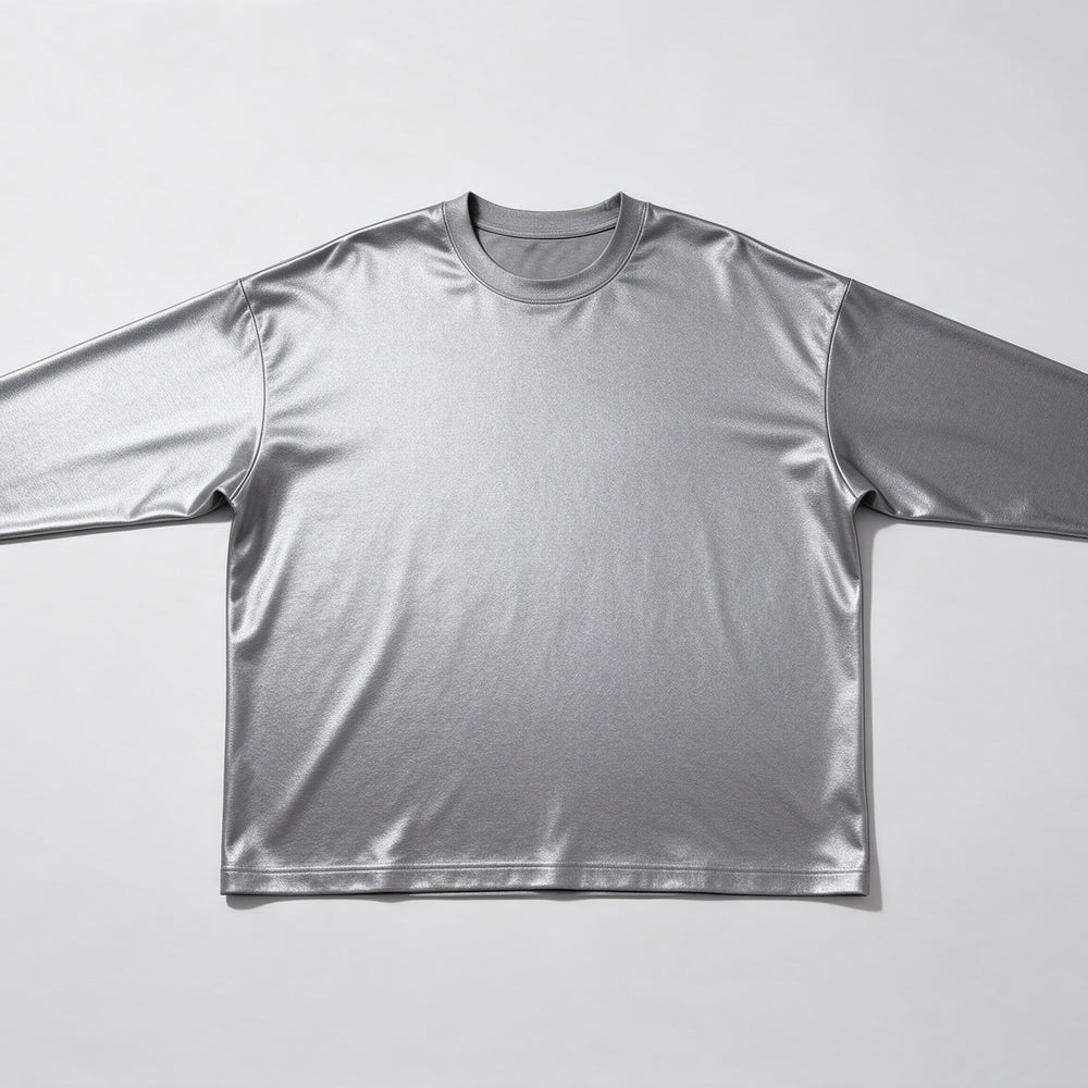 Langarmshirt in Silbergrau mit leichtem Glanz