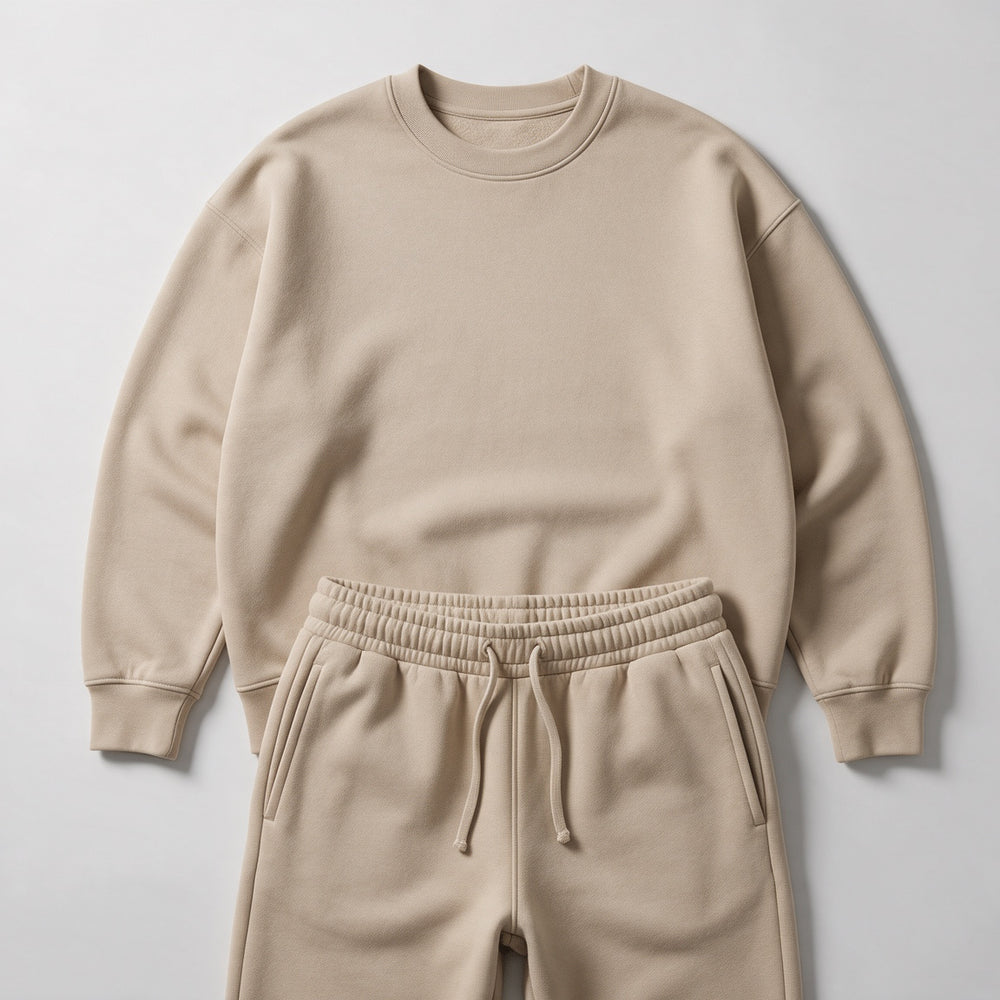 Trainingsanzug in Sandbeige, Sweatshirt und Jogginghose